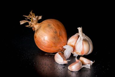 Hollanda Soğanları ve Galiç siyah arka planda.