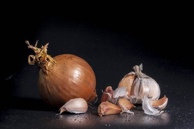 Hollanda Soğanları ve Galiç siyah arka planda.