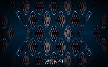 Karanlık uzayda modern arkaplan vektörü. Soyut metalik koyu mavi çerçeve düzeni modern teknoloji tasarım şablonu element kapağı, afiş, reklam, el ilanı, kart ve duvar kağıdı.