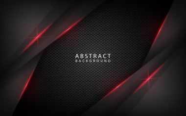 Soyut metalik siyah çerçeve düzeni modern teknoloji tasarım şablonu element kapağı, afiş, reklam, broşür, kart ve iniş sayfası için. Üst üste binen katmanlar kırmızı ışık dekorasyonu ile 3d efekti.