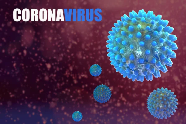 Coronavirus-2019-nCoV, virüs konsepti. Kırmızı arkaplanda virüsün görüntüsü olan bir metin. Virüsten korunma kavramı.