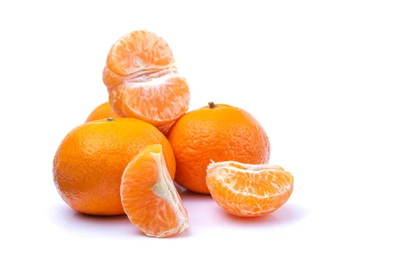 Ripe Tangerines White Isolated Background Close Space Macro Text — Stock Photo, Image