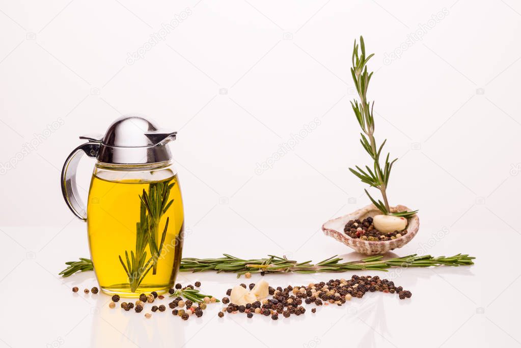 Olive oil with rosemary, black pepper and garlic.