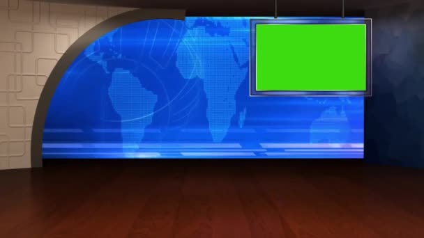 Виртуальная Студия Новостей Set Green Screen — стоковое видео