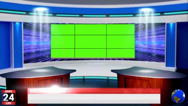 Virtual News Studio Set Tela Verde — Vídeo de Stock
