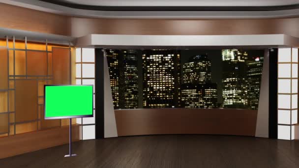 Virtual News Studio Set Grön Skärm — Stockvideo