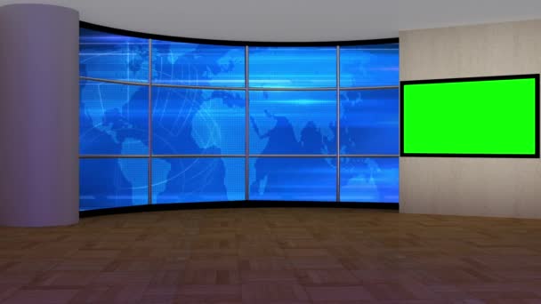 Virtual News Studio Set Tela Verde — Vídeo de Stock