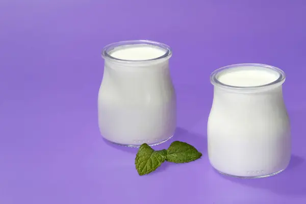 Baignoires de yaourt naturel, dérivées du lait de vache . — Photo