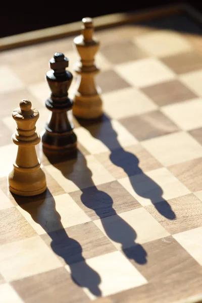 Placa de xadrez e peças. — Fotografia de Stock
