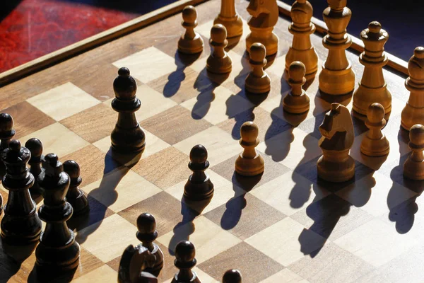 Placa de xadrez e peças. — Fotografia de Stock