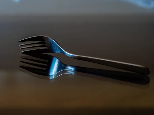 Fork Reflected Glass Surface — Stock Photo, Image