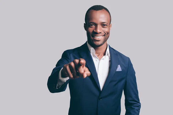 Handsome African man pointing finger — Stock Photo, Image
