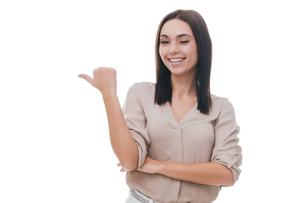 Happy brunette woman blinking — Stock Photo, Image