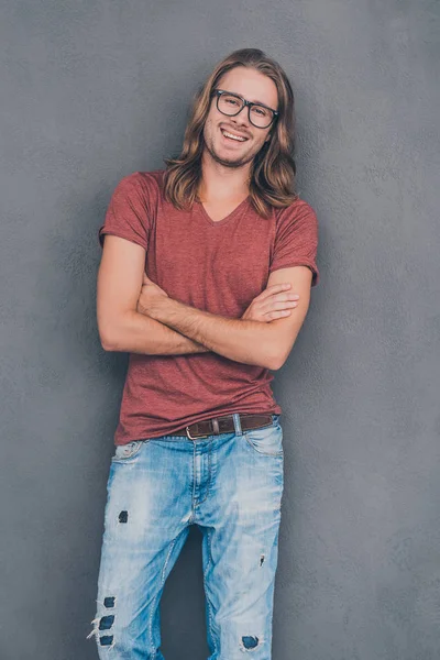 Man with long hair in casual wear — Stock Photo, Image