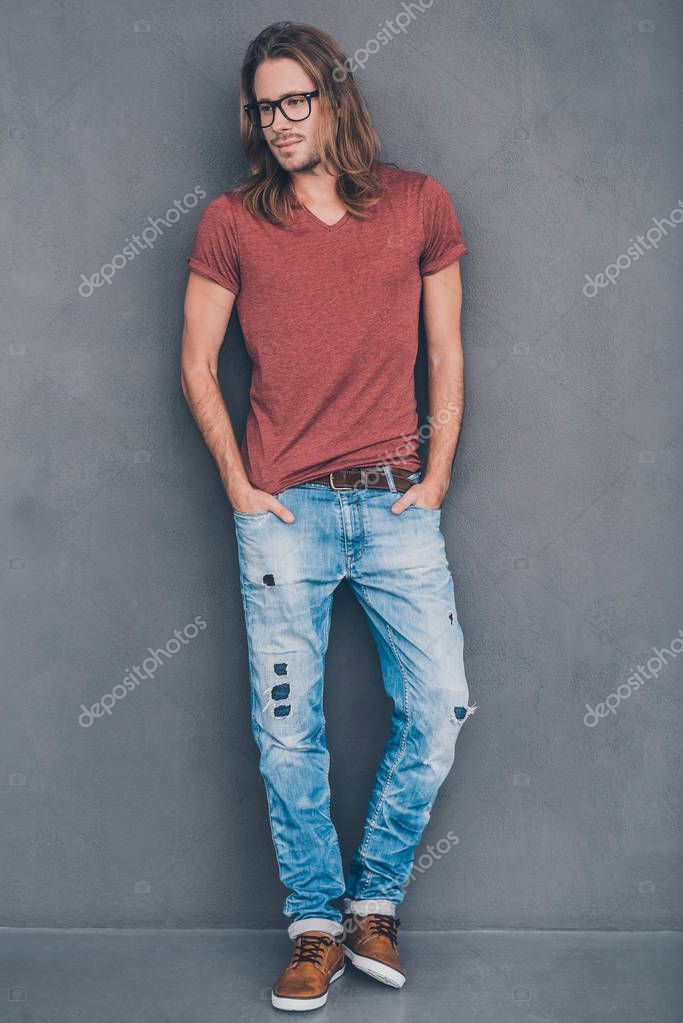 Man with long hair in casual wear Stock Photo by ©gstockstudio 129316676 Man with long hair in casual wear Stock Photo by ©gstockstudio 129316676