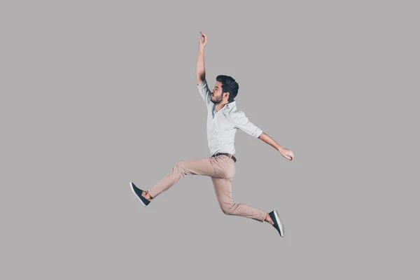 stylish man hovering in air