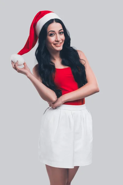 Beautiful woman in Santa hat — Stock Photo, Image