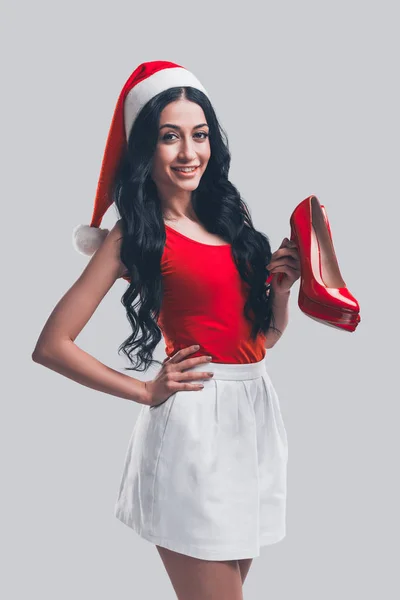 Beautiful woman in Santa hat — Stock Photo, Image