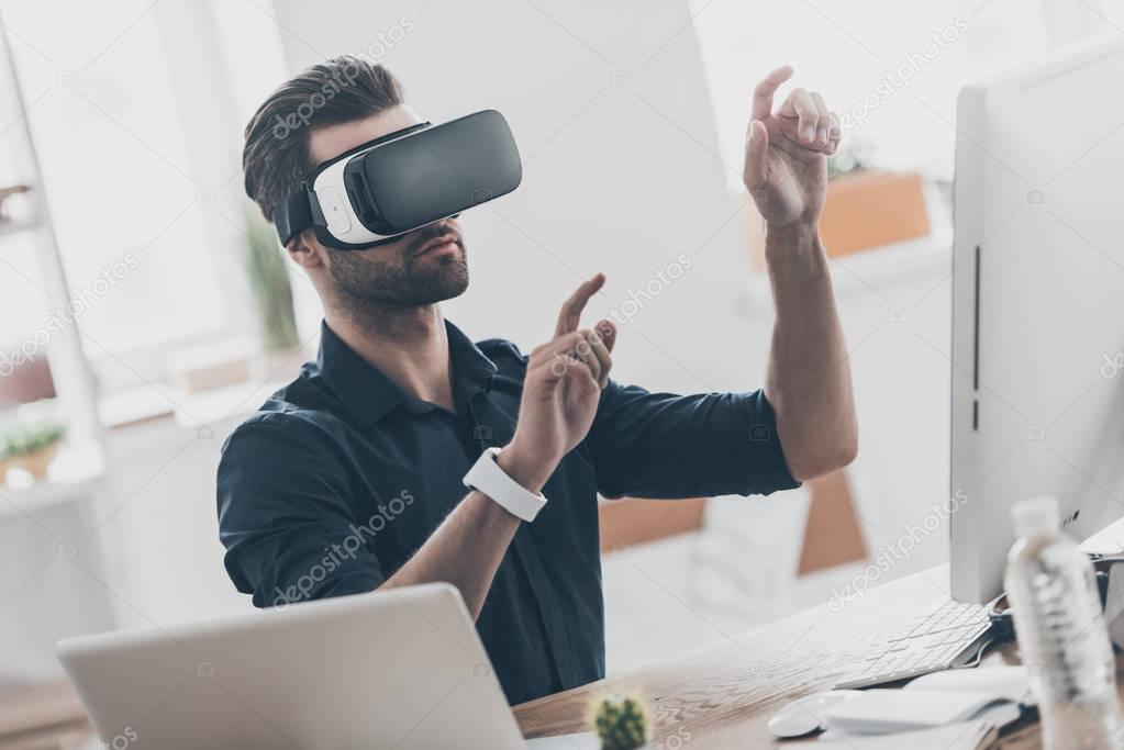 handsome man in virtual reality 