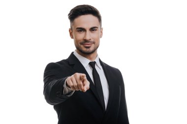 Siyah takım elbise işaret parmağı işadamı 