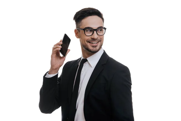 Üzleti személy beszélő-ra mozgatható telefon — Stock Fotó