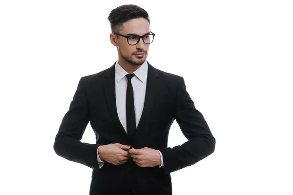 Businessman buttoning jacket — Stock Photo, Image