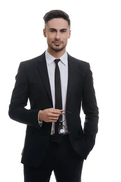 Hombre de negocios guapo en traje negro —  Fotos de Stock