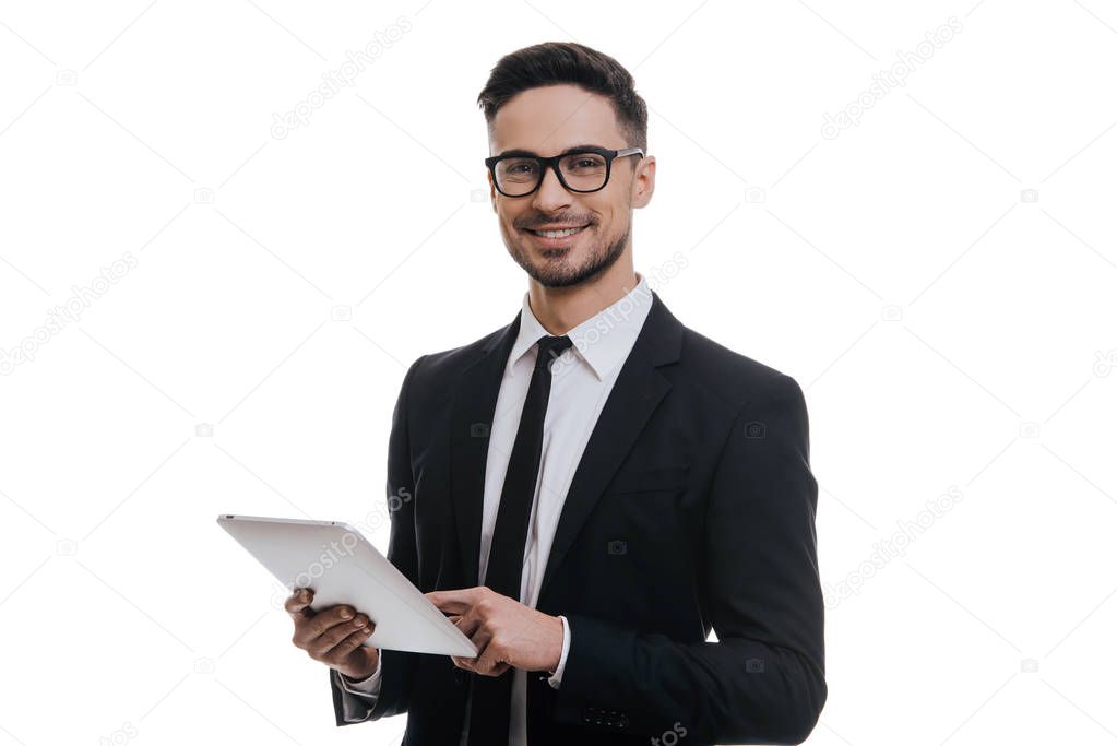 businessman with digital tablet and eyeglasses