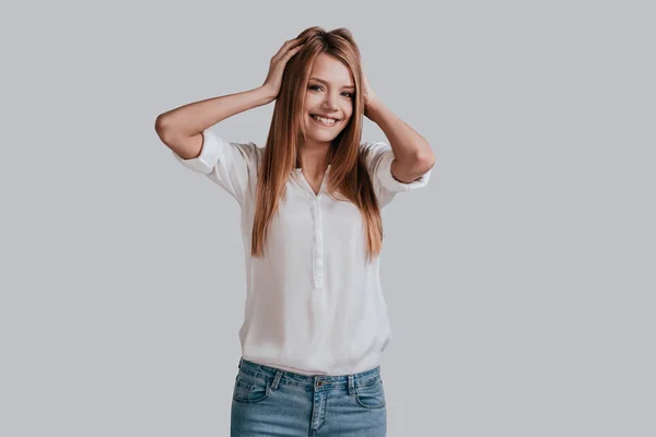 Playful beautiful woman in casual wear — Stock Photo, Image