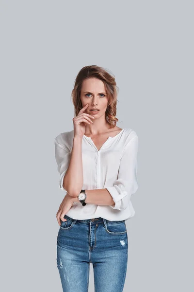 Serious woman in casual clothing — Stock Photo, Image