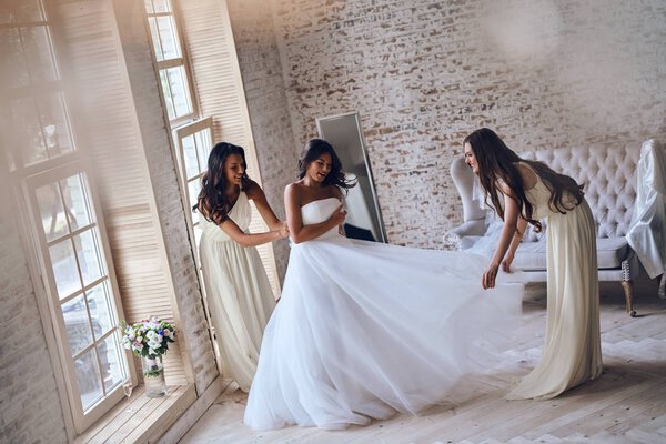 beautiful bride with bridesmaids