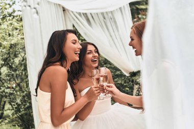 Şampanya ile toasting çekici gelin