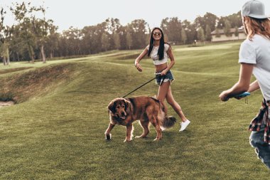 freesby oynayan büyük köpek ile Çift