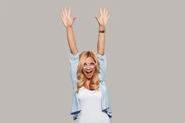 Playful blonde woman with glasses — Stock Photo, Image