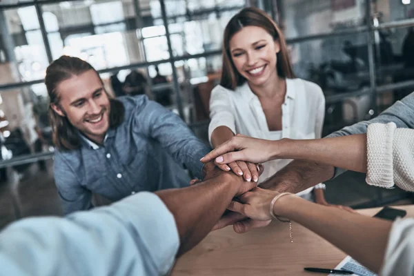 Best Team Top View Business Colleagues Holding Hands Top One — Stock Photo, Image