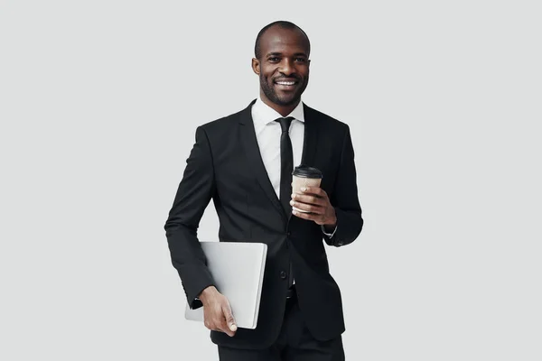 Young African Man Formal Wear Looking Camera Smiling While Standing — Stock Photo, Image