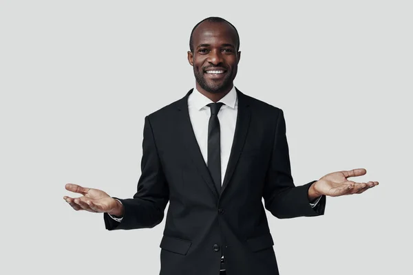 Elegant Young African Man Formal Wear Looking Camera Smiling While — Stock Photo, Image