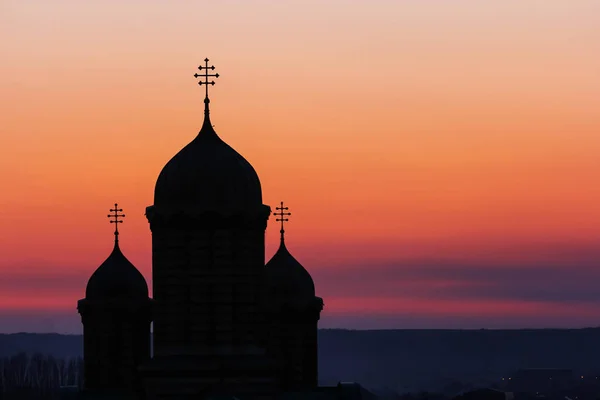 Silouhette Kyrkan Höjer Himlen Skymningen — Stockfoto