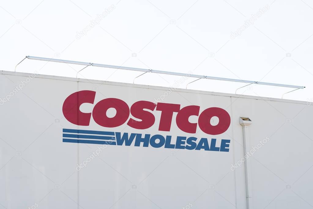 EUGENE, OR - MARCH 31, 2017: Sign for Costco Wholesale, a popular warehouse club for members only in the United States of America.