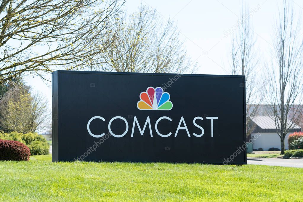 EUGENE, OR - MARCH 31, 2017: Branch sign for Comcast Cable, also known as Xfinity, in Eugene Oregon.