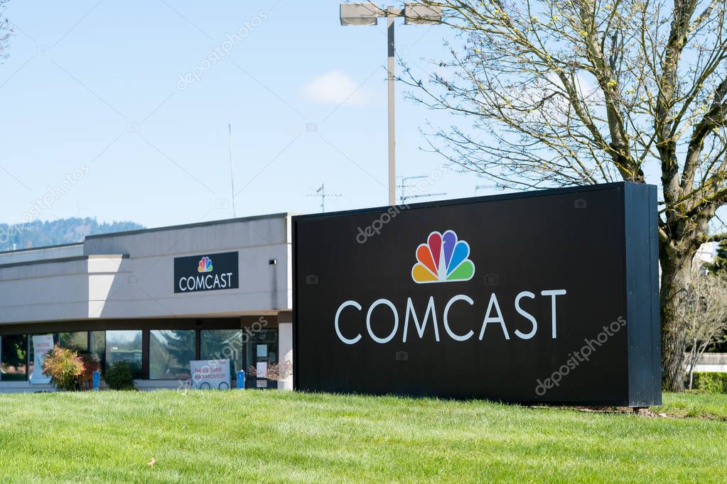 EUGENE, OR - MARCH 31, 2017: Branch sign for Comcast Cable, also known as Xfinity, in Eugene Oregon.
