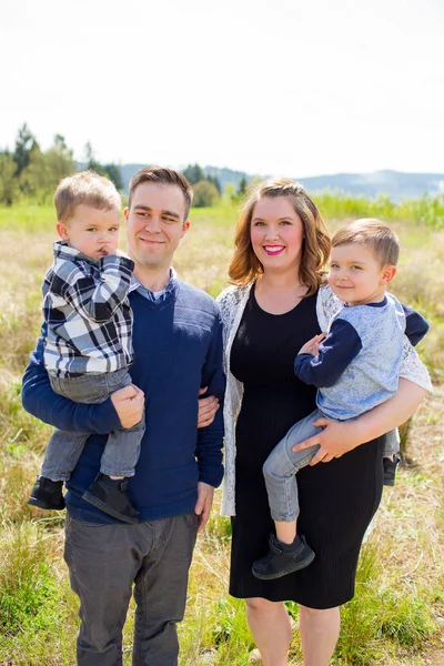 Family Portrait of Four Outdoors — Stock Photo, Image