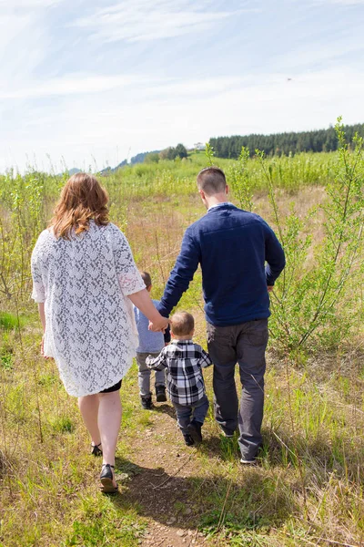 Family Portrait of Four Outdoors — Stock Photo, Image