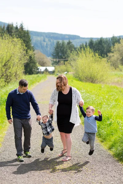 Family Portrait of Four Outdoors — Stock Photo, Image