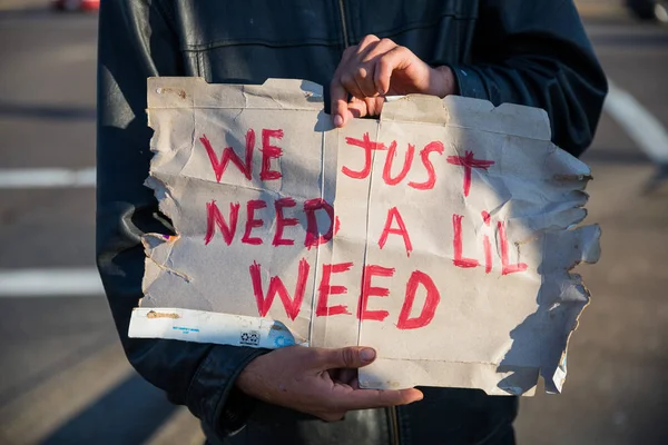 Legal Marijuana Wanted by Homeless Male Royalty Free Stock Images