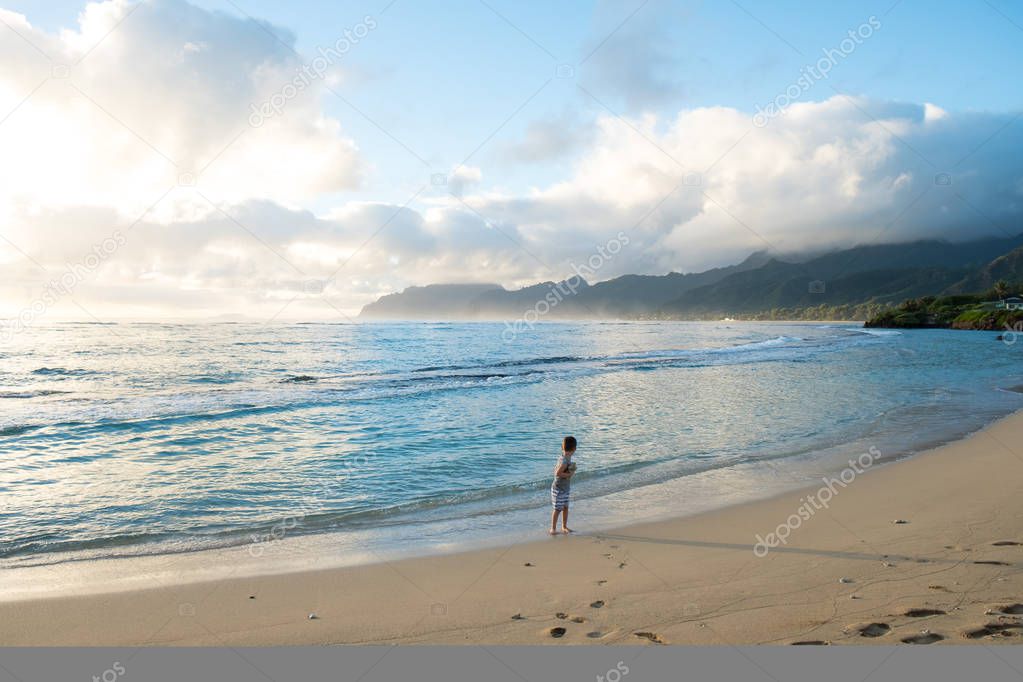 Child Playing on Beach in Oahu Hawaii