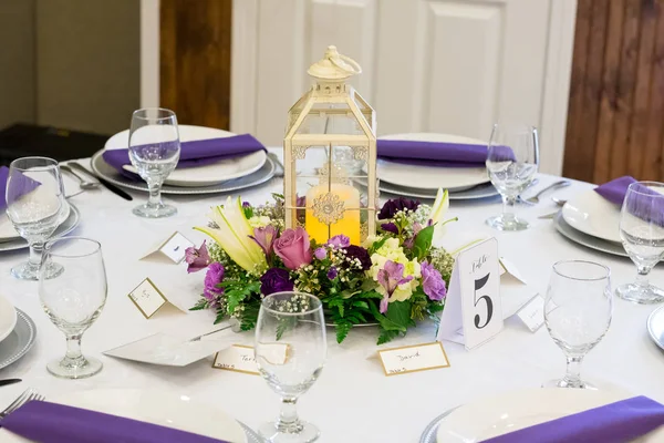 Kerze Laterne Hochzeitsempfang Herzstücke — Stockfoto