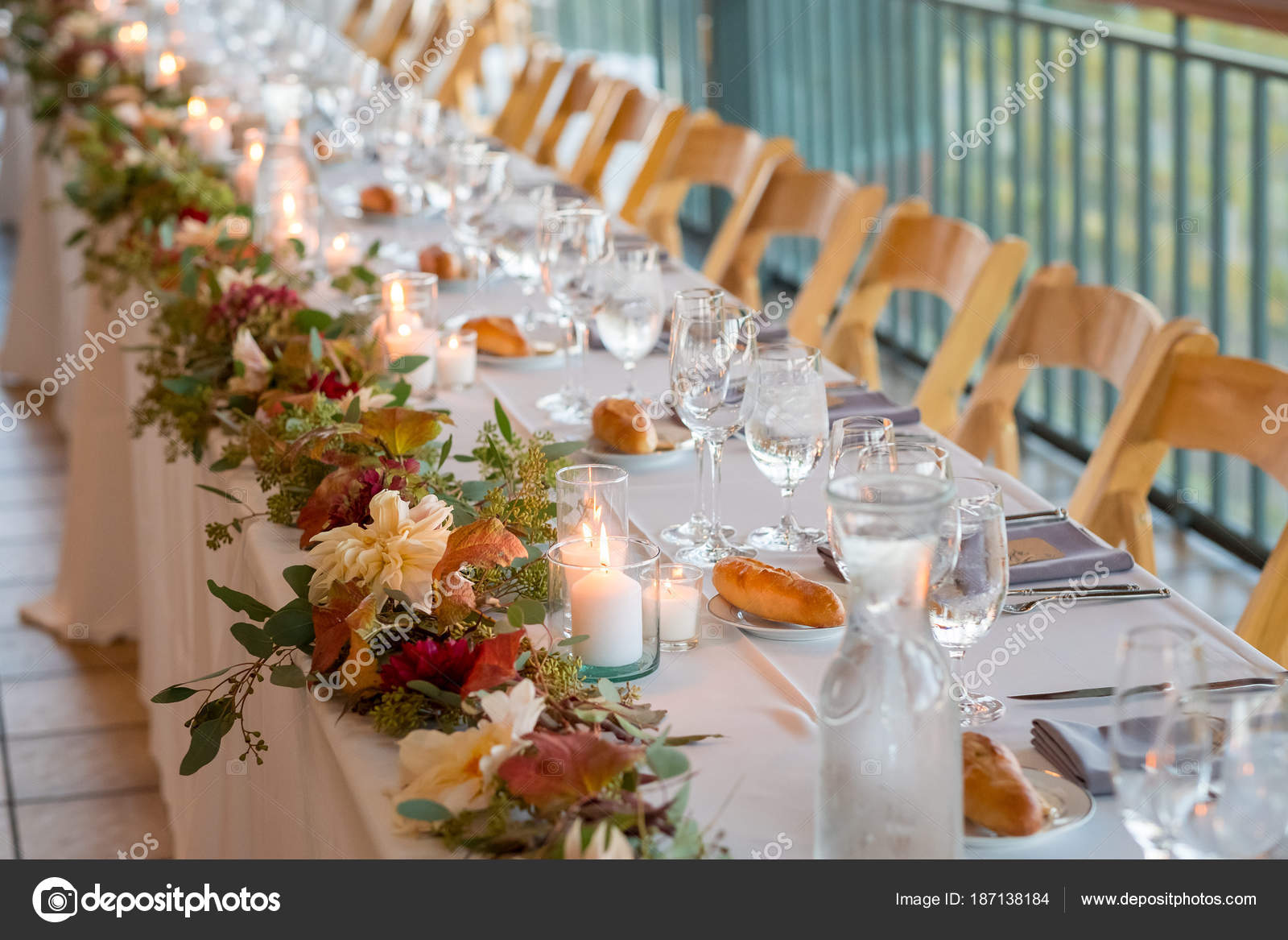 Wedding Reception Table At Winery Wedding Stock Photo