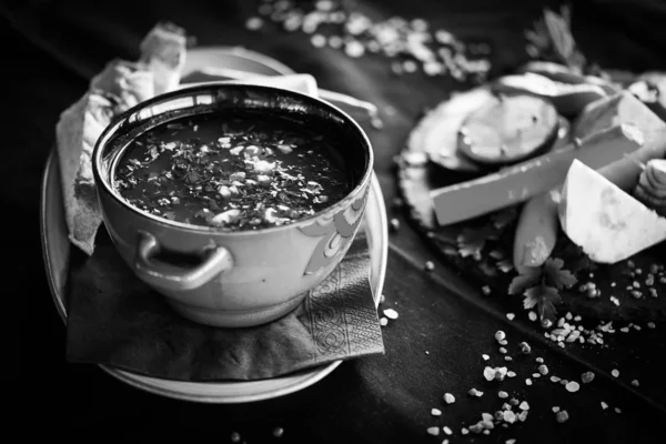 Deliciosa Sopa Tradicional Rumana Con Verduras Frescas Carne Res Pan — Foto de Stock