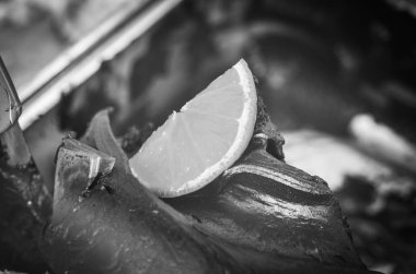 Lezzetli İtalyan dondurması. Taze meyve ve fındıklı. 